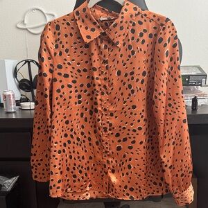 danielrainn orange silky Button-Up Shirt with black polka dots